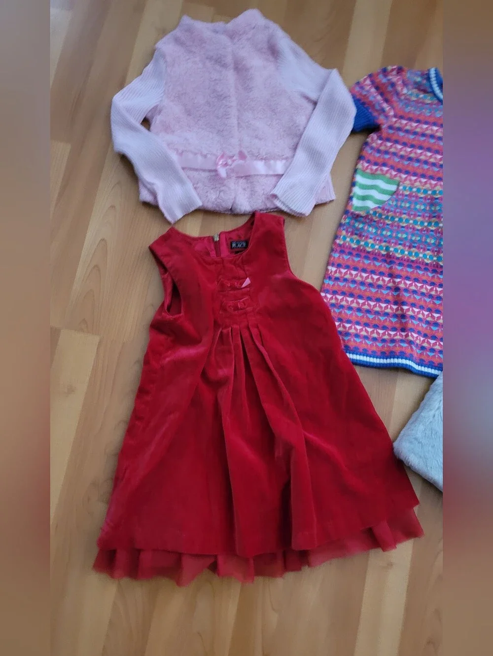 Catrer's Girl 4T Clothes Lot of 4 pcs, Pink Cardigan, velvet & Knit dress, Vest